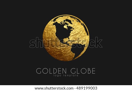 Globe sign. Golden globe logo. Creative logo