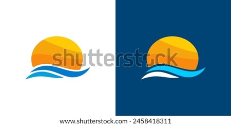 Sunset sunrise beach sea icon logo vector circle wave illustration