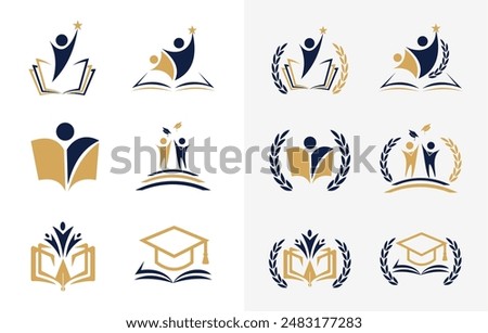 Set of Badge school logo design. University academy college education institute emblem