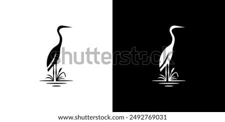 Heron pelican stork bird silhouette background vector logo illustration isolated