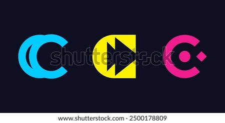 Letter C colorful icon logo vector. Funny pacman letter C graphic