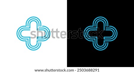 Plus Cross line icon logo vector. Outline plus care medical hospital logo