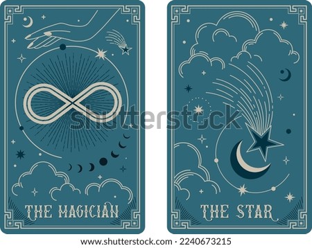 The Magician and The Star tarot card illustration fortune telling occult mystic esoteric. Celestial Tarot Cards Basic witch tarot