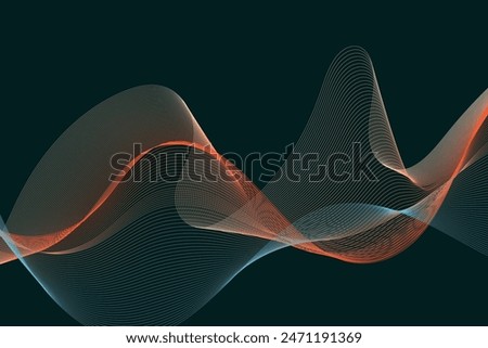 Abstract blue and orange waves on a black  background