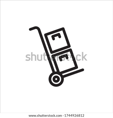 Handbarrow with boxes. Flat line vector icon for mobile application, button and website design. Illustration isolated on white background. EPS 10 design, logo, app, infographic, 