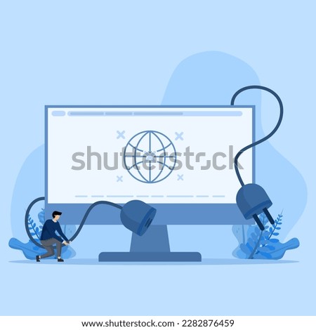 Server error concept, website unavailable, access denied. Landing page template with internet user and browser window with plug unplugged from socket. Modern flat vector illustration for web page. Foto stock © 