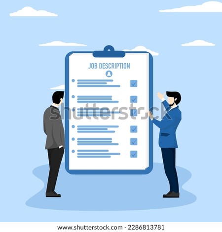 concept of duties and responsibilities for work, Job description, qualifications and requirements for job positions, scope of work documents, employer notify of job description.