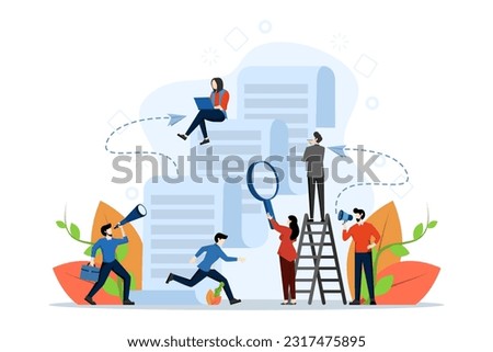 business porters - a successful team. Payment process or usual development, web banner, check issuance, document decryption, vector business illustration on white background.