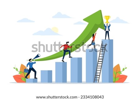 concept of achieving goal in business, people running to their goal, moving with motivation, goal achievement, winner, victory in first place, number one. Flat vector illustration.