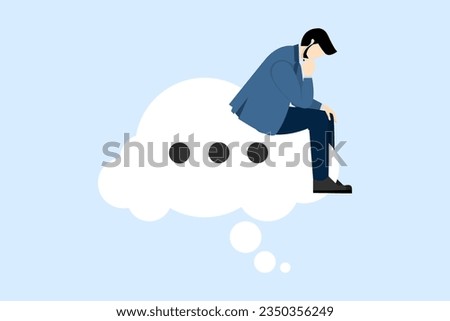 solution thinking concept, critical thinking to solve problem, focus on new ideas, concentration or philosophy, skeptic or rational, wise businessman sitting like thinker on thought bubble.