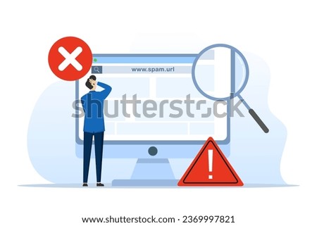 Concept of suspicious and dangerous hyperlinks, spam urls or website addresses, safe browsing and warning notifications, security system in browser. the site is blocked. flat vector illustration.