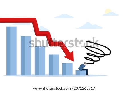 financial and economic crisis concept. Businessman feeling disappointed with descending graph symbol. bankruptcy, unpaid loan debt, investment failure. flat vector illustration on white background.