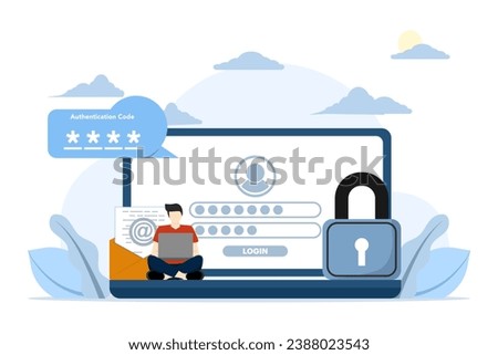 Two step verification concept, OTP, authentication password, one time password for secure website account login, login page on laptop screen. flat vector illustration on white background.