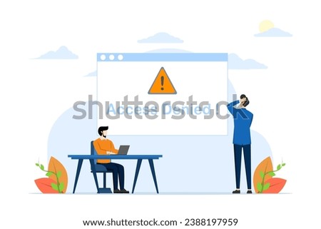 IP address concept, 404 error page, access denied, account block, little person confused with access denied. Illustration for websites, landing pages, mobile apps, posters and banners.