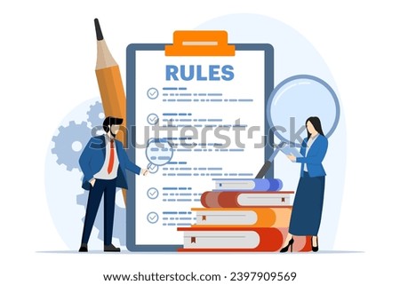 Company policy concept, People discussing company rules and regulations, Agreement, Company law and business ethics, Compliance, for web design, infographics, landing pages, social media, apps.