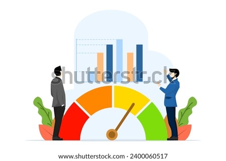 concept of performance appraisal or customer feedback, credit score or satisfaction measurement, quality control or improvement, businessman analyzing business performance indicators.