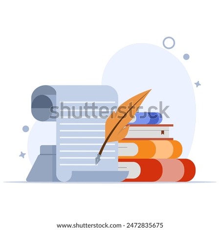 Quill Writing Concept On Object Icon. Isolated Premium Vector Paper Education. a quill pen in an educational scene with writing. Writer sign, theater icon. Icon elements. flat vector illustration.