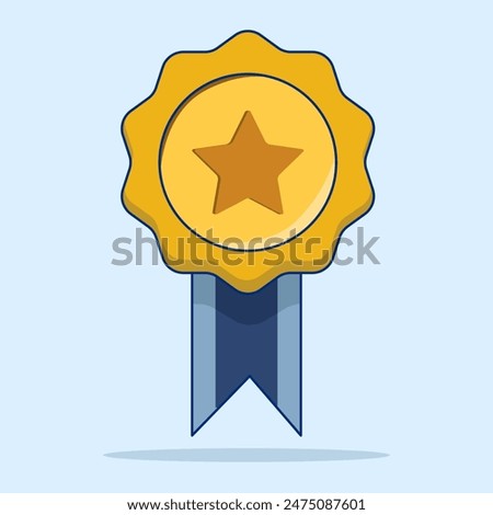 Quality Assurance Medal concept with stars and ribbons. high quality rating. reward or guarantee. Approved or Certified Medal, Education icon in background. Flat Vector Design Illustration.