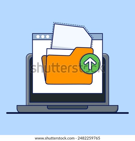 concept of Uploading office files in flat style. Uploading office document icon. File upload tasks for business and presentations, Documents from computer folders, business archives. Job files.