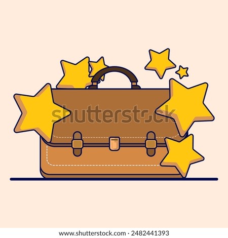 Suitcase Bag Star Icon Concept. Isolated Premium Vector Business Object Icon Concept. Suitcase with Star Symbol Vector Illustration. Educational Design Concept. Flat Cartoon Style