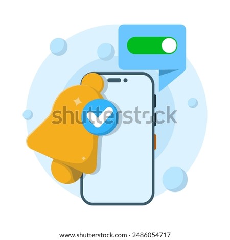 the concept of a notification appears, the notification has been successfully activated or turned on. allow, activate, enable notification message, reminder concept, flat design vector illustration.