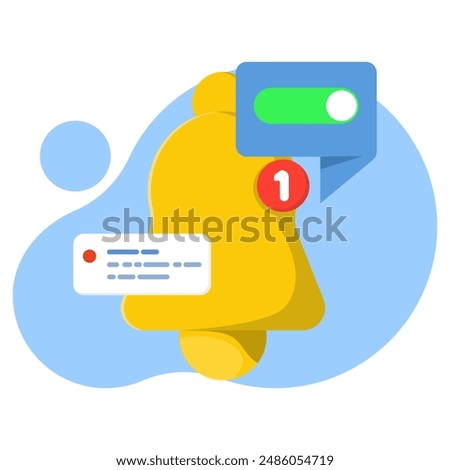 the concept of a notification appears, the notification has been successfully activated or turned on. allow, activate, enable notification message, reminder concept, flat design vector illustration.