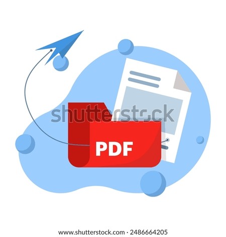 concept of sharing or sending in PDF document file format. Transfer files from computer folder to folder. PDF Document File Transfer. file sharing, simple elements, icons, logos, symbols, signs.