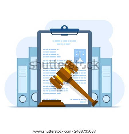 Paper Document with Scales of Justice. Advocacy Element Concept Design. law and justice, legal advice, justice, consulting, law firm and legal services concept, lawyer consultant. vector illustration.