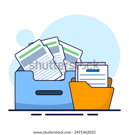 File storage concept, adding files to the main folder. Search and store data info in the database. document or file archive, information storage. File icon concept. document management. flat vector.