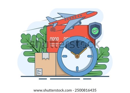 Express delivery service concept. Flying parcel delivery. online delivery via mobile application. Vector template e-commerce, fast delivery service, package.