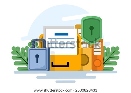 Data security and privacy concept. File protection. Safe confidential information. Document data secures locked secret access. privacy protection, personal secret digital electronic lock. vector.