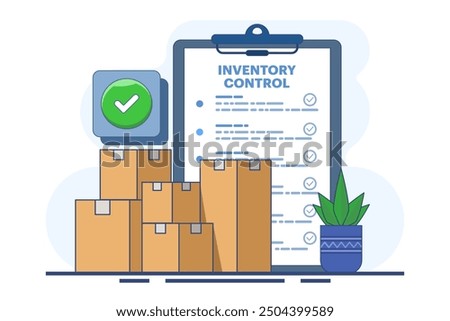 Concept of product inventory management, Warehouse management, Management of incoming and outgoing goods, inventory control, Logistics services, Warehouse employees keep delivery records. flat vector.