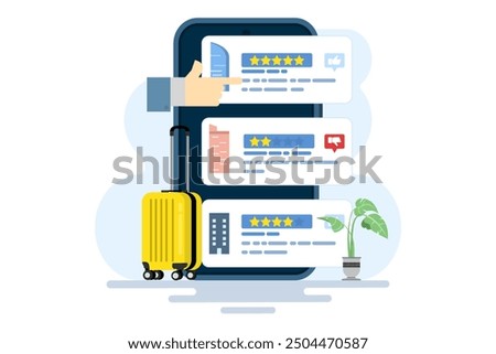 The concept of choosing hotels and rooms online booking images, Browse searches or choose hotels, inns and apartments via the internet, Concept of travel, holidays and accommodation. flat vector.