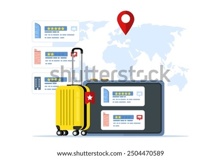 The concept of choosing hotels and rooms online booking images, Browse searches or choose hotels, inns and apartments via the internet, Concept of travel, holidays and accommodation. flat vector.