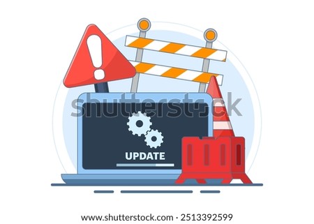 System maintenance concept, Error, Fix problems, Device update, Software update, System update, Operating system update. flat vector illustration on background.