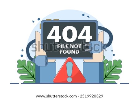 Concept of 404 error, System error, Broken page, Cable and socket, Page not found. Unplug system error. Flat vector illustration on background.