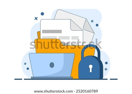 Confidential Document Concept, folder with Lock and Documents. Document and data security. Cyber ​​security services to protect personal documents and data. File and folder protection and security.