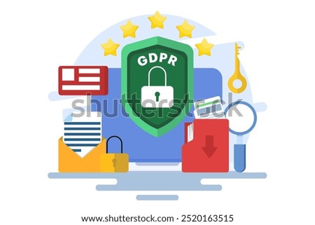 GDPR Concept, General Data Protection Regulation, Network data security, Confidential data protection, Web security, Security technology, Personal information. Protecting against information leakage.