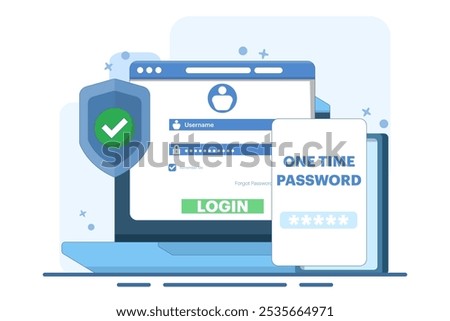 The concept of logging into a website or application using two steps, Two-step authentication. Verification code message, Two-factor verification, notification with code for secure login or sign in.