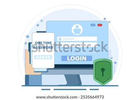 The concept of logging into a website or application using two steps, Two-step authentication. Verification code message, Two-factor verification, notification with code for secure login or sign in.