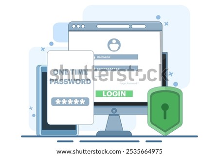 The concept of logging into a website or application using two steps, Two-step authentication. Verification code message, Two-factor verification, notification with code for secure login or sign in.