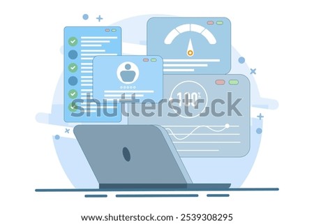 Flat illustration concept of usability testing, QA engineering, developer, Tester looking for bugs, Site testing, Software optimization process, checking application functionality. Vector illustration