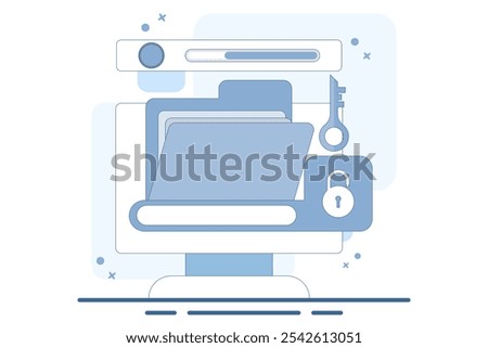 Data protection concept, data protection for personal privacy, data storage, information, protection, permission, rules, cyber safety and security. old giant file, key and lock.