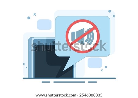 Concept of mute mode sign for mobile phone, no sound sign, flat cartoon volume off for smart phone, silent zone symbol of mobile phone. Isolated flat vector illustration.