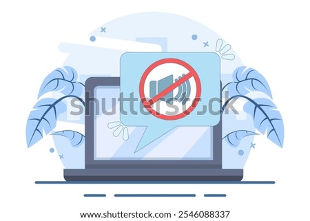 Concept of mute mode sign for mobile phone, no sound sign, flat cartoon volume off for smart phone, silent zone symbol of mobile phone. Isolated flat vector illustration.