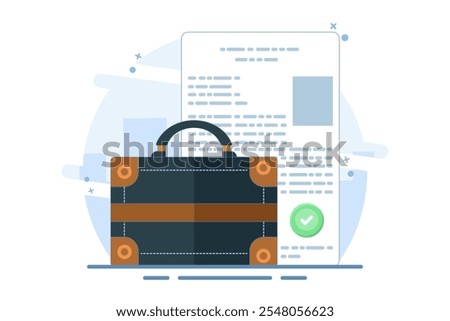 Lawyer document bag concept, business law portfolio clip art illustration, legal jurisprudence contract policy document, case bag with corporate office permit form isolated. Vector icon.