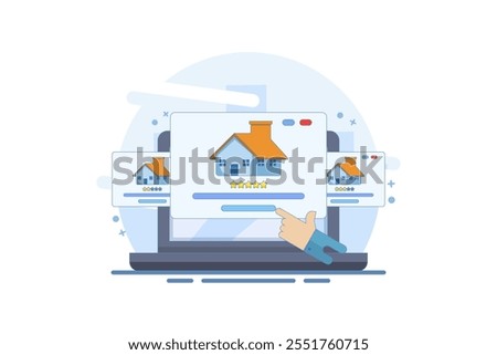 concept of choosing a new home based on budget, income, or lifestyle. think wisely, choose different house variants, Home affordability calculation. Flat vector illustration on background.