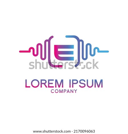 letter E with Pulse music player element. Logo template electronic music, equalizer, store, dj, nightclub, disco. Audio wave logo concept, Multimedia Technology themed, Abstract Shape vector