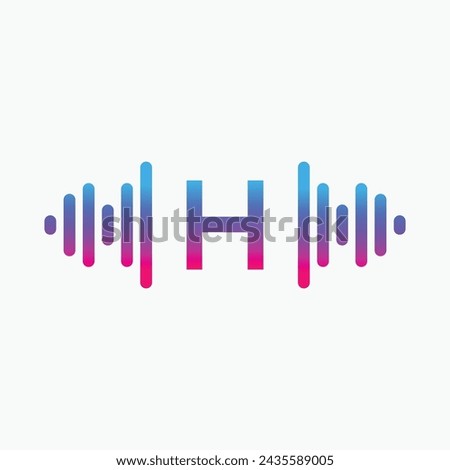 H letter with Pulse music player element. Logo template electronic music, equalizer, store, dj, nightclub, disco. Audio wave logo concept, Multimedia Technology themed, Abstract Shape vector