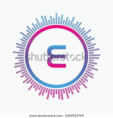 letter E Logo with Pulse music player element. Logo template electronic music, equalizer, dj, nightclub, disco. Audio wave logo concept, Multimedia